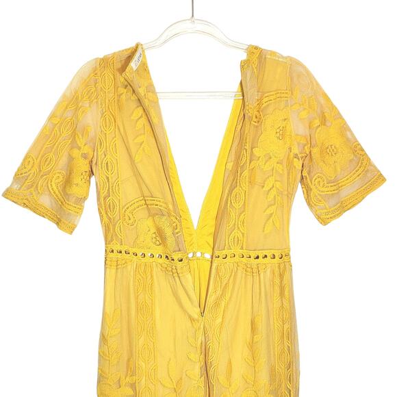 Eleter Yellow Lace Maxi Romper Dress Bohemian Boho Romantic Party Summer Size S - Picture 10 of 16